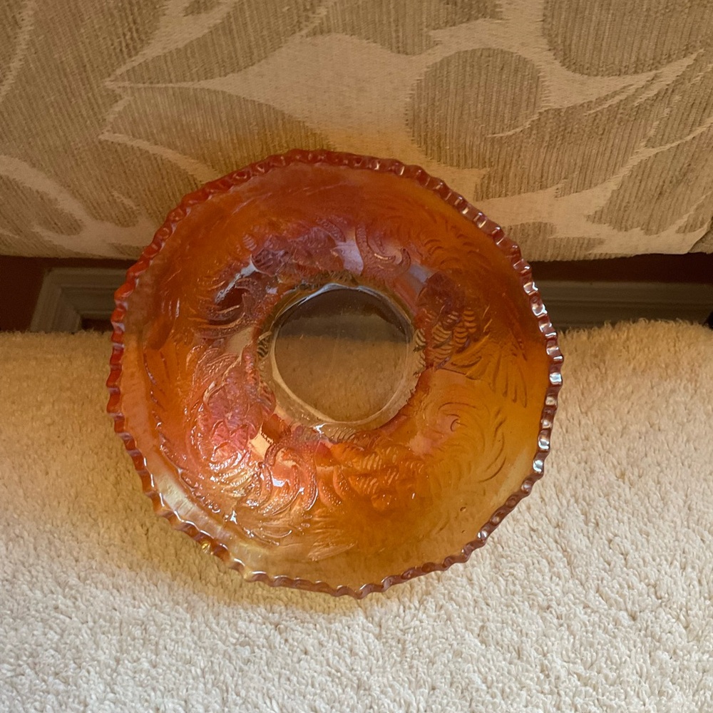 Fenton Marigold Gorgeous Carnival Glass Pine Cone small bowl with cut edges. - Picture 5 of 9
